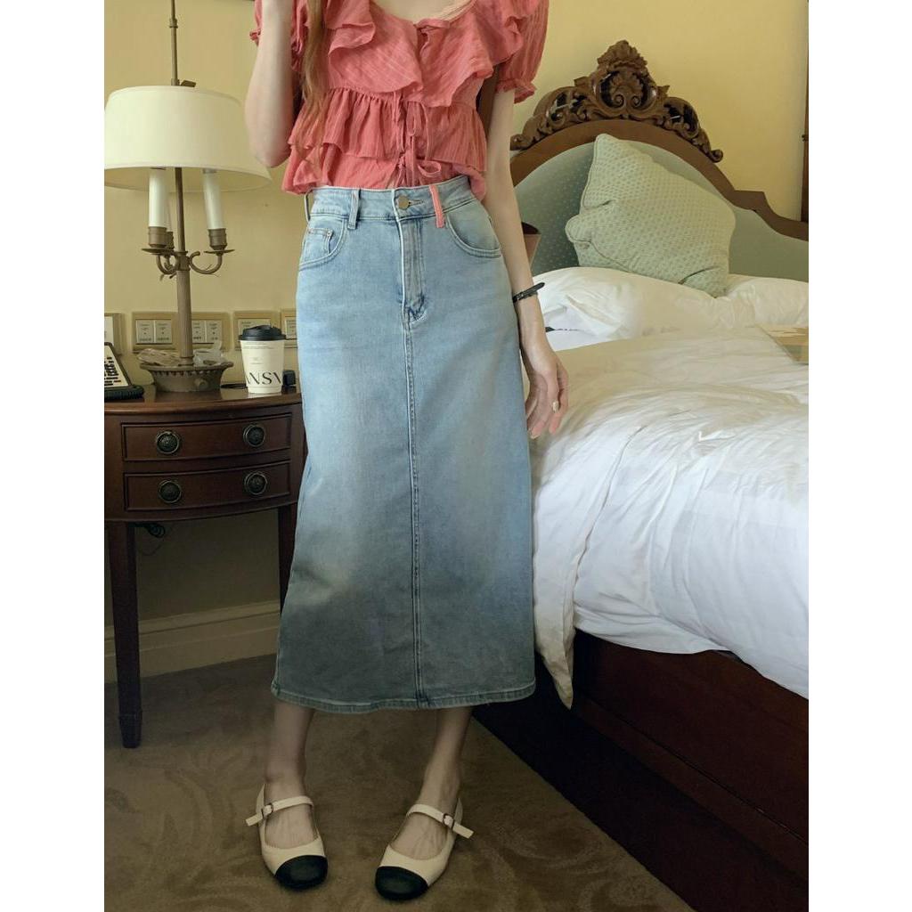 Chân Váy Denim Dáng Dài Thêu Họa Tiết Phong Cách Retro 63542