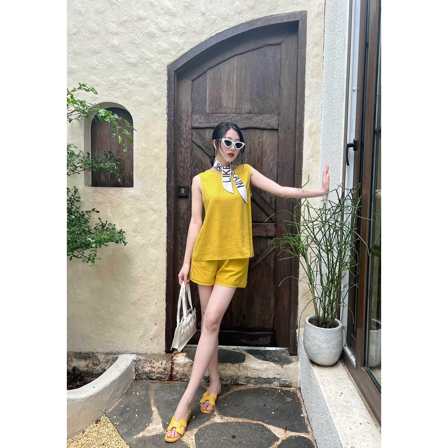 bộ đồ ba lỗ sát nách cao cấp, bộ đũi xước hàn mặc nhà, đi chơi, đi biển 3 mầu xanh, vàng, trắng