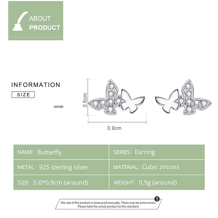 Hoa tai Bamoer BSE236 bằng bạc 925 thiết kế hình bướm đính đá CZ lấp lánh sành điệu