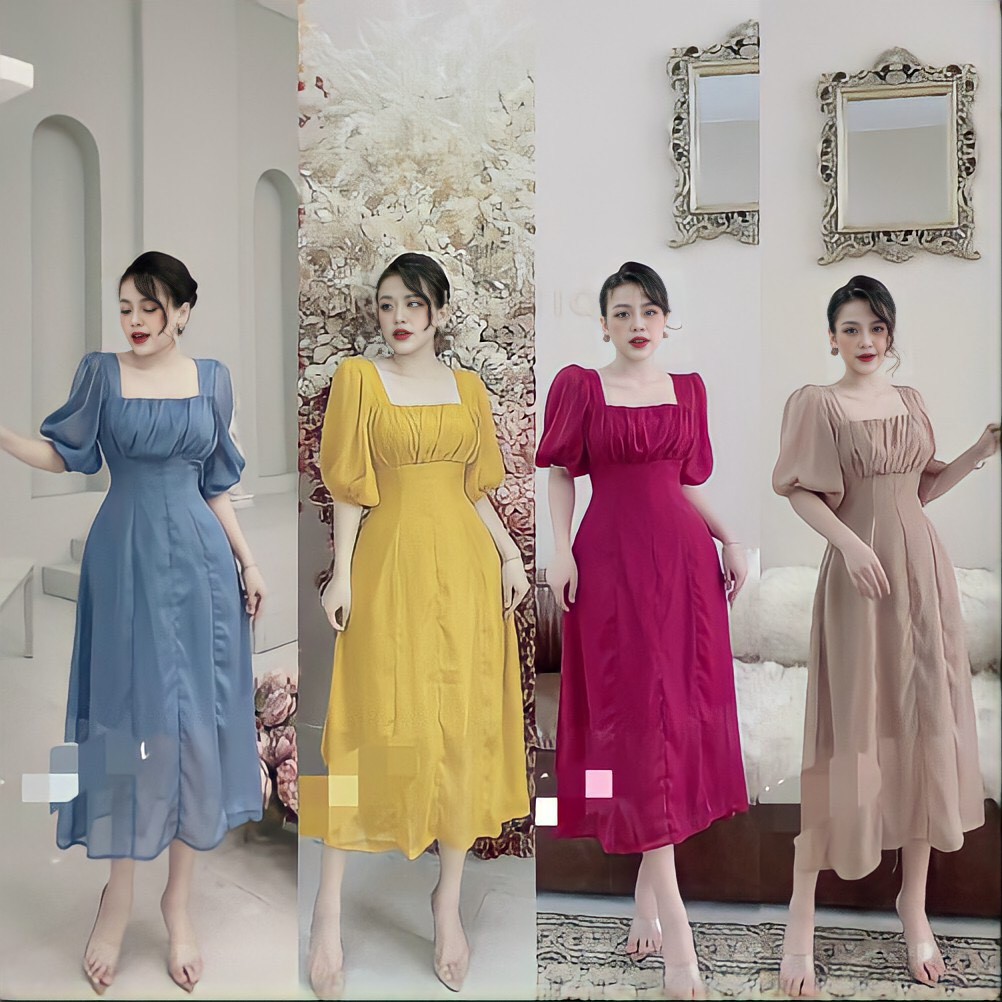 Đầm nữ tiểu thư chiffon xếp ly 2 lớp