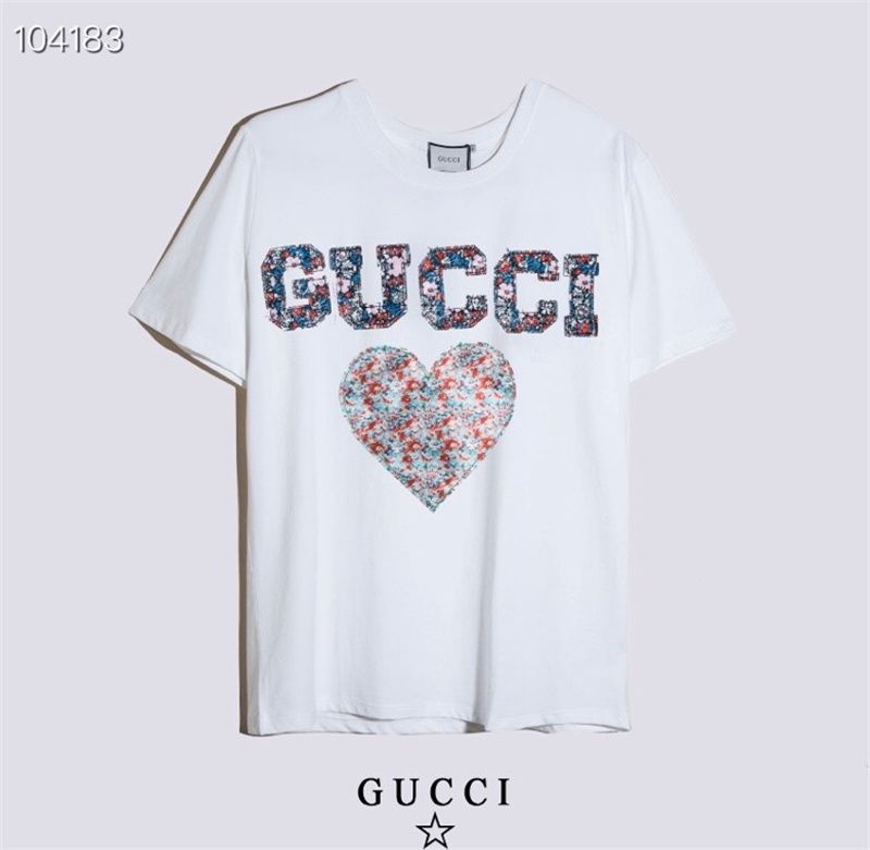 GUCCI Patch Love Fashion casual round neck cotton couple short-sleeved T-shirt 2301#