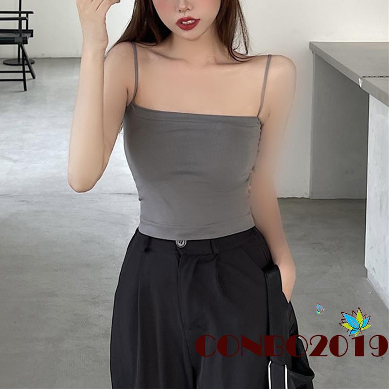 Áo Hai Dây Có Mút Đệm Ngực Màu Sắc Trơn Quyến Rũ Cho Nữ