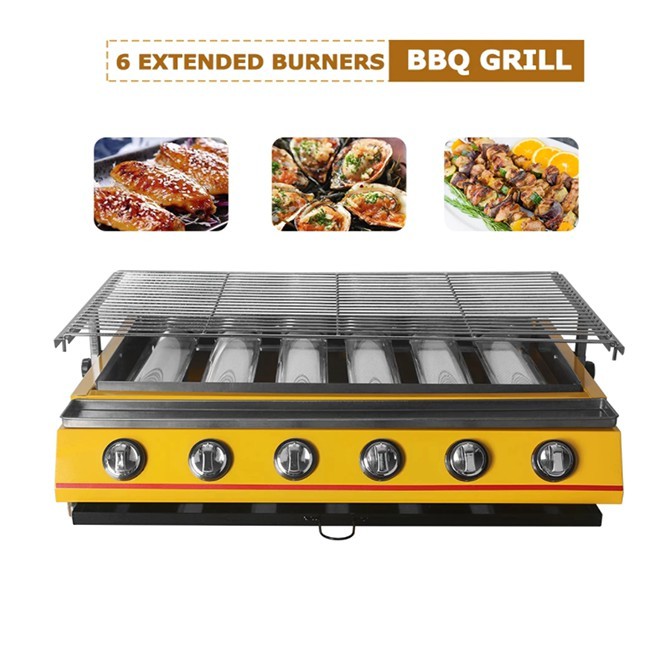 Bếp nướng gas 6 trụ dài - Bếp nướng hải sản bằng ga 6 đầu đốt ET-K333