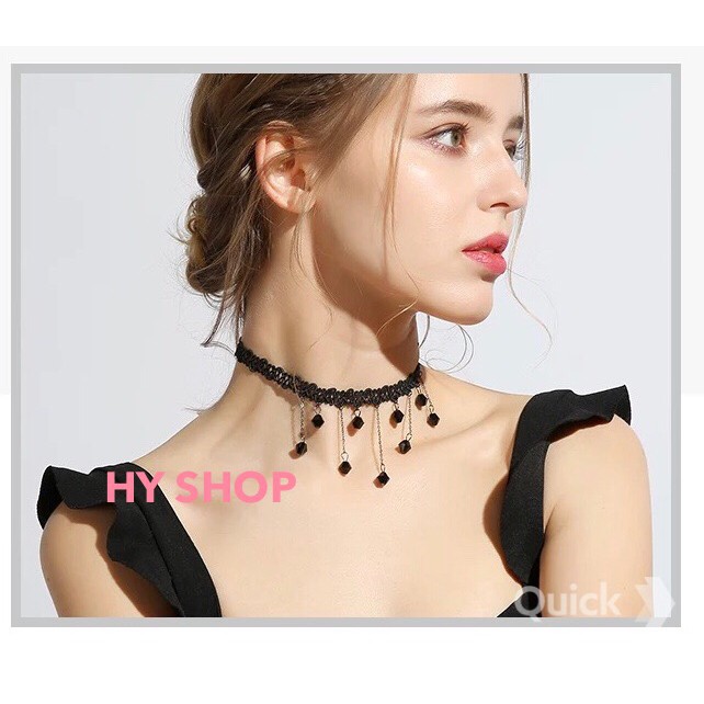 vòng cổ choker tua rua kim đen xinh xắn