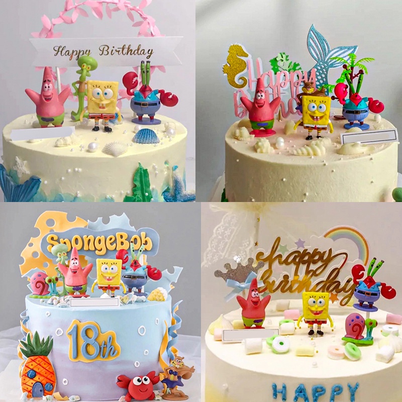 Set 6 Mô Hình Đồ Chơi Trang Trí Bánh Sinh Nhật Hình SpongeBob SquarePants star Mực Hoạt Hình Dành Cho Trẻ Em