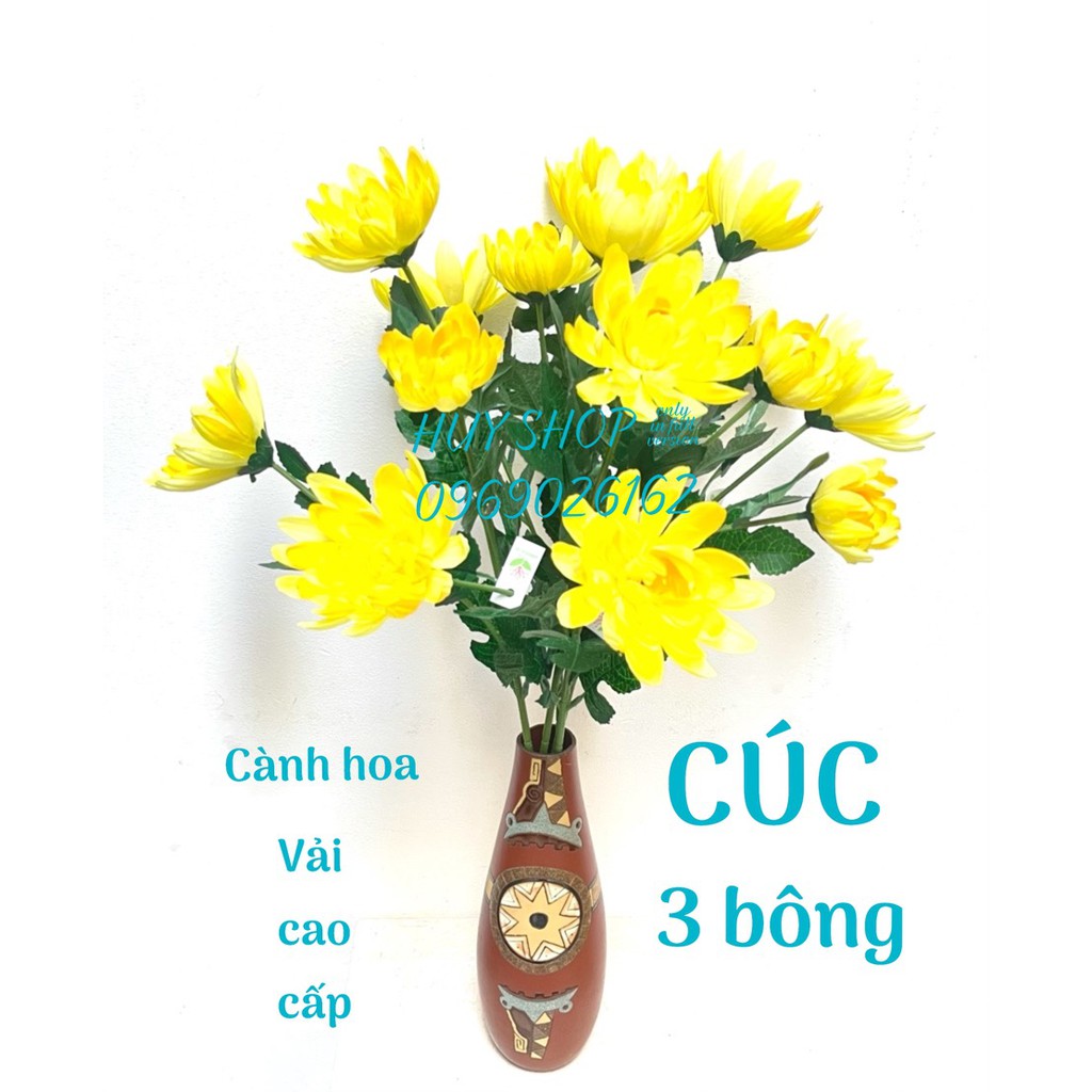 Hoa giả trang trí - Cành HOA CÚC 3 Bông  Vải cao cấp