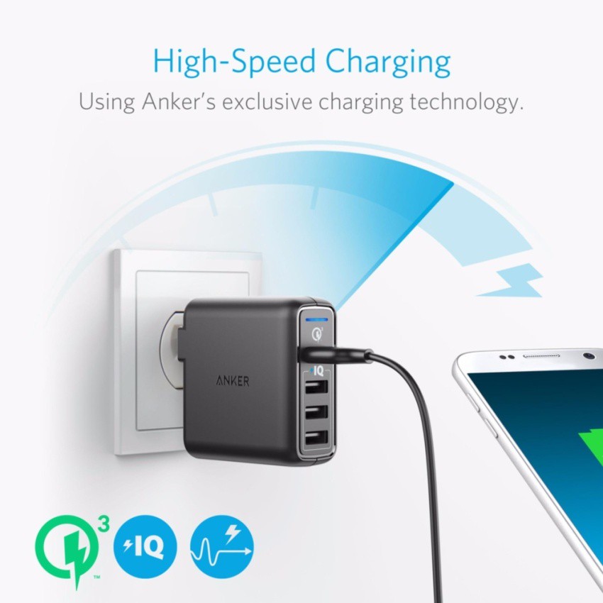 Cục sạc ANKER PowerPort Speed 4 cổng 43.5W Quick Charge 3.0