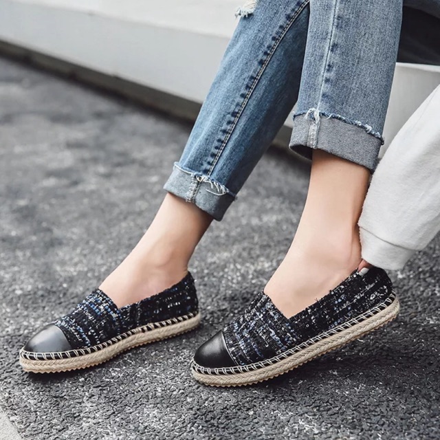 Giày Slip on Viền Cói Chất Vải Dệt Mũi Da Cực Xinh (M889) | BigBuy360 - bigbuy360.vn