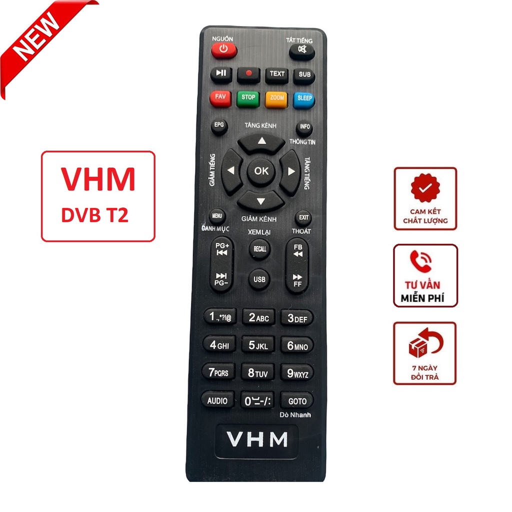 Điều khiển đầu thu VHM DVB T2 tương thích các đầu thu do Đỗ Hồng Minh sản xuất Hàng mới 100%