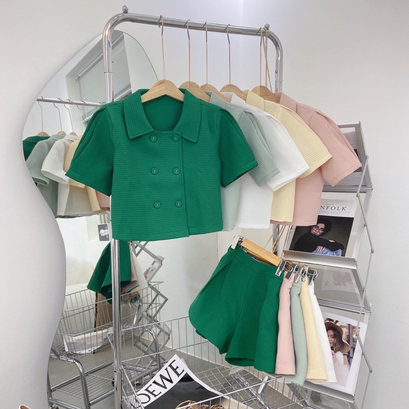 SET CROP CỔ SƠ MI PHỐI NÚT + SHORT 5M
