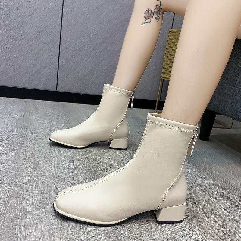 Giày Bốt Cao Gót Kiểu Kéo Khóa Plus Size 35-43