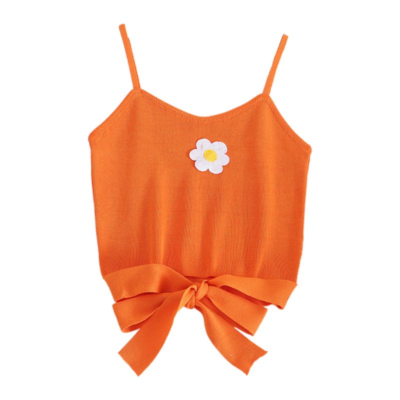 Áo Croptop Dệt Kim Hai Dây Thêu Hoa Quyến Rũ Thời Trang Mùa Hè Cho Nữ