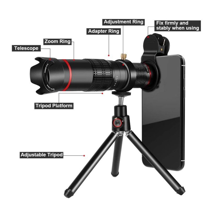 Cell Phone Camera Lens, 22X Optical Manual Focus Telephoto Lens Kit with Mini Flexible Tripod