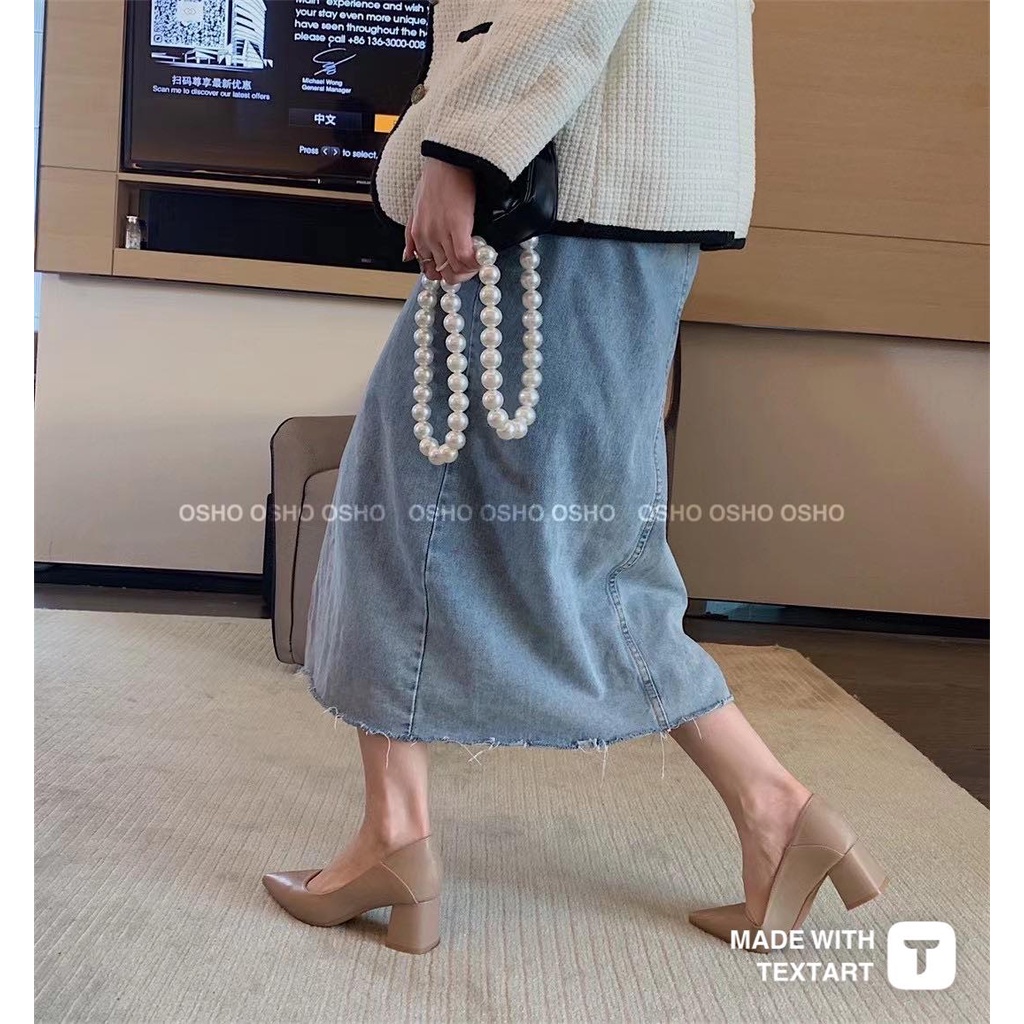 Giày cao gót nữ đế vuông cao cấp 5 phân OSHO, thiết kế mũi nhọn, chất da mềm phom basic sang trọng