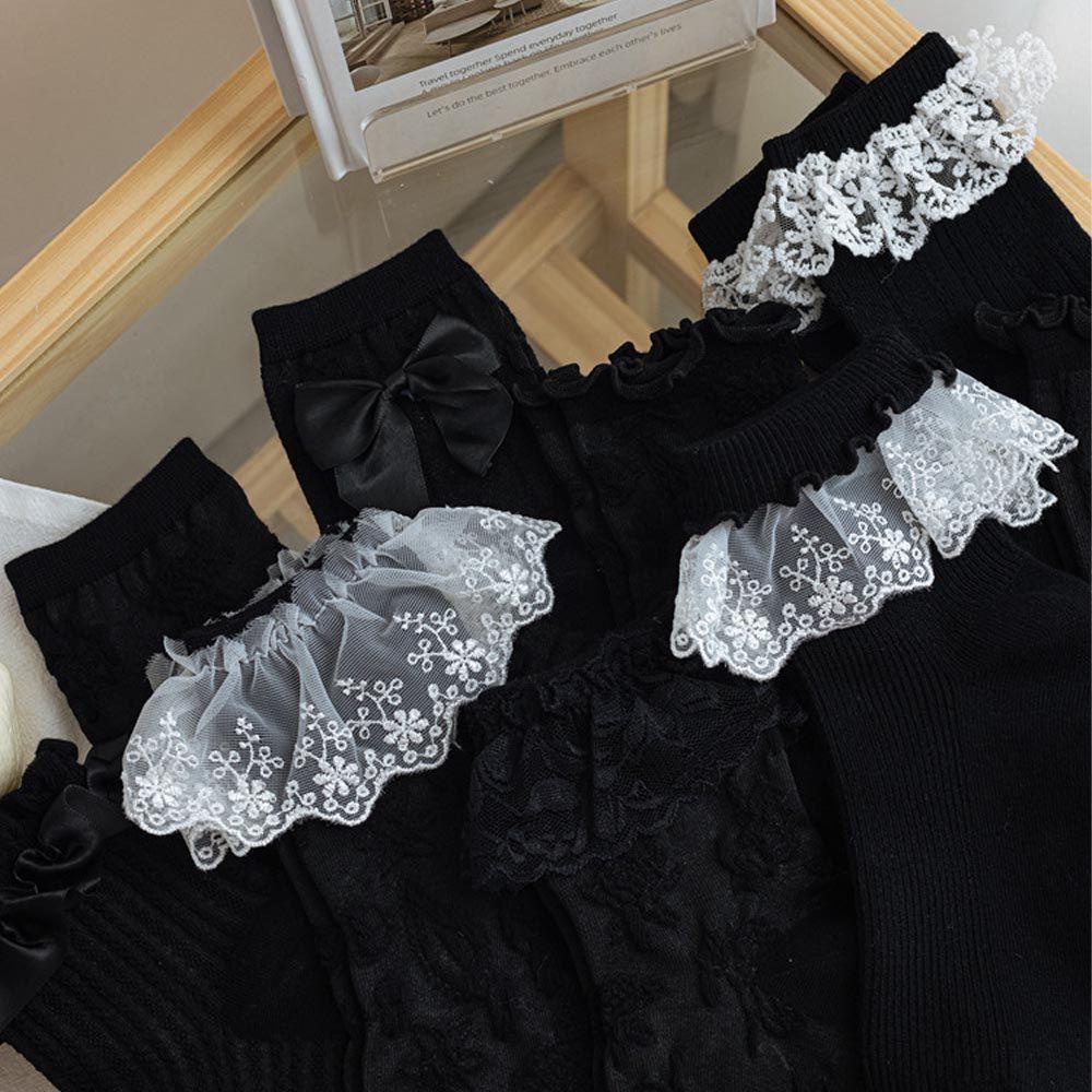 AROMA Tất Cotton Kẻ Sọc Đính Nơ Phong Cách Vintage Cho Nữ