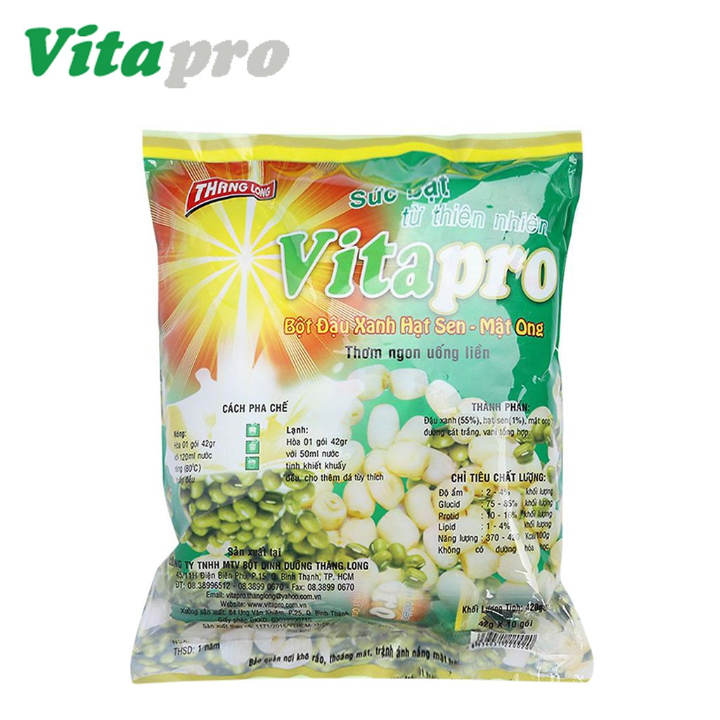 BỘT ĐẬU XANH HẠT SEN MẬT ONG VITAPRO 420 GRAM