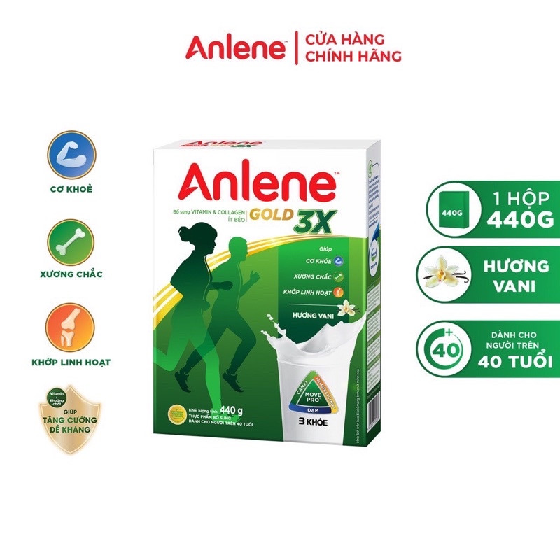 Sữa bột Anlene gold 3x hộp giấy 440g - chính hãng, date mới