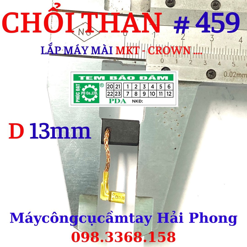 Chổi than "T459","T459A". Kích thước  mm, Giắc tai ghim. Dùng cho máy mài MKT4030-4031, MT90-966-970