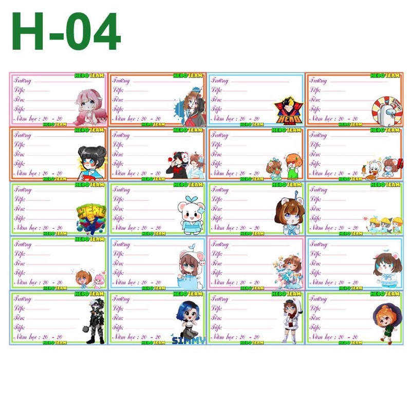 nhãn vở hero team/20-100 nhãn vở hero team mẫu khác nhau