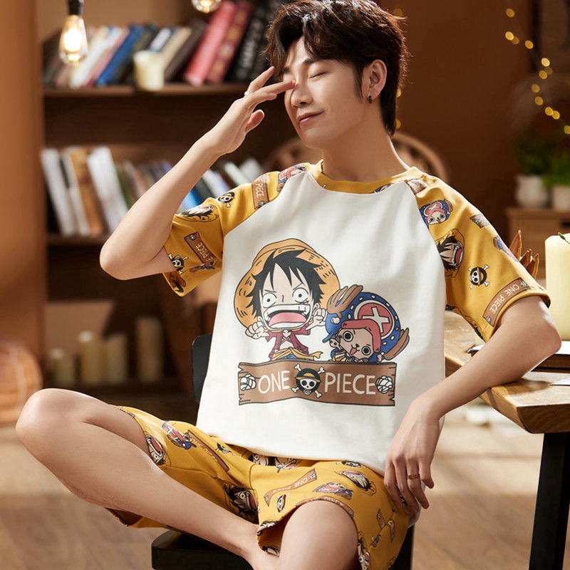 Bộ Đồ Ngủ Vải Cotton Tay Ngắn In Hoạt Hình One Piece Kiểu Nhật Bản Cá Tính Cho Nam