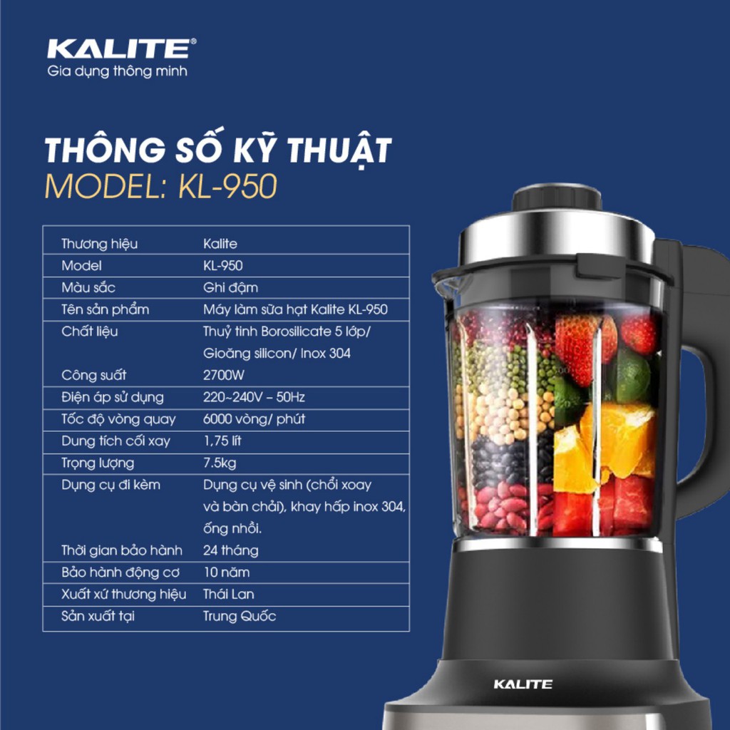 (Mã CHUT002 giảm 8%) Máy làm sữa hạt Kalite Pro KL950 - Mode mới 2021 - Hàng Chính Hãng