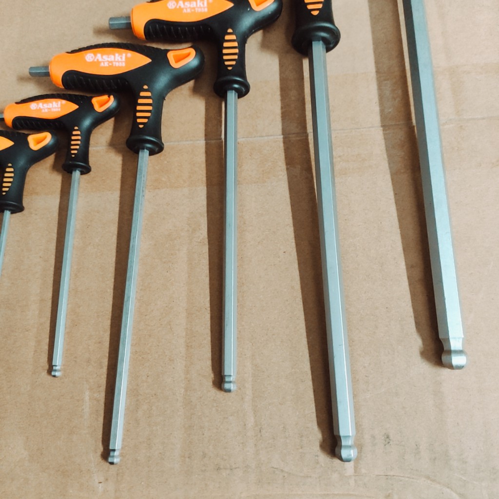 Combo 8 Tay vặn lục giác chữ T ASAKI 2-2.5-3-4-5-6-8-1010mm, lục giác 10