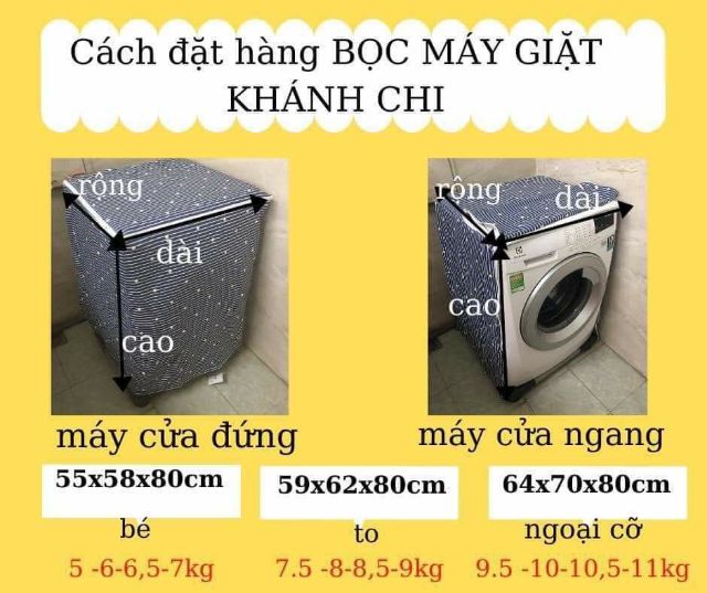 Bọc máy giặt ngang, đứng Khánh Chi siêu bền ( 7-12kg)