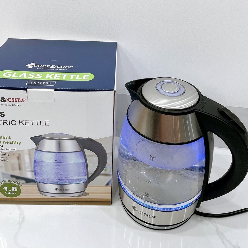 ẤM SIÊU TỐC THỦY TINH CHEF&amp;CHEF CH-1751 BÌNH CHỨA 1.8L CHẤT LIỆU THUỶ TINH TRONG SUỐT
