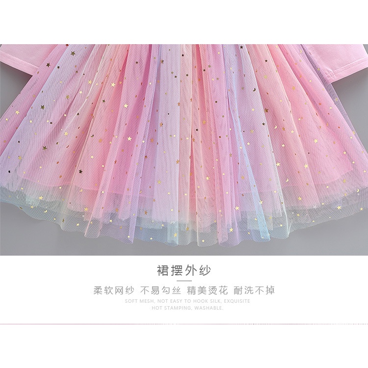 Đầm Công Chúa Elsa Thời Trang Mùa Xuân Cho Bé|Đầm Bé Gái Tay Dài In Hình Kì Lân