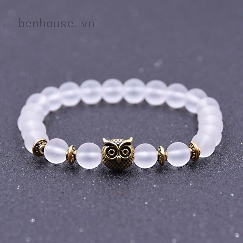Vòng đeo tay hạt đá tự nhiên phối phụ kiện hình cú đẹp mắt dành cho nam và nữ