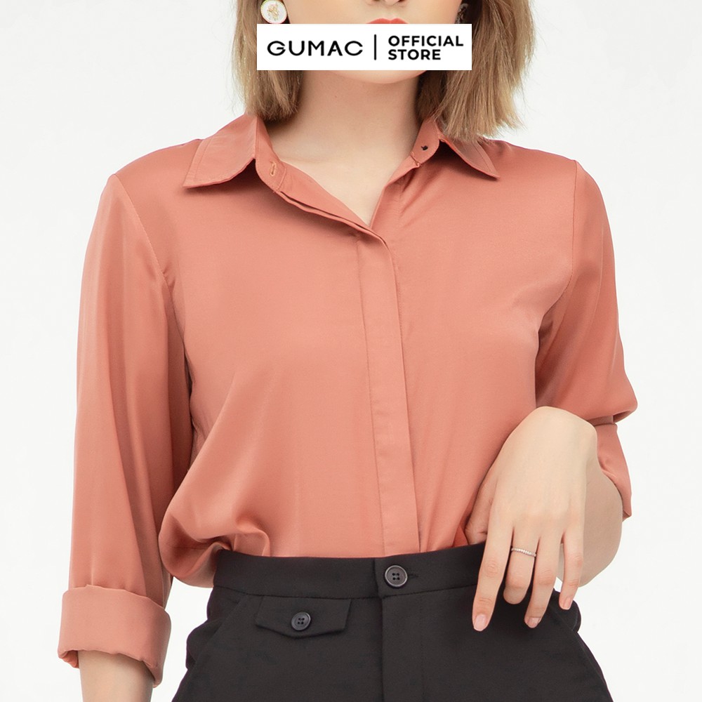 Áo sơ mi nữ giấu nút thiết kế công sở thanh lịch GUMAC AB534