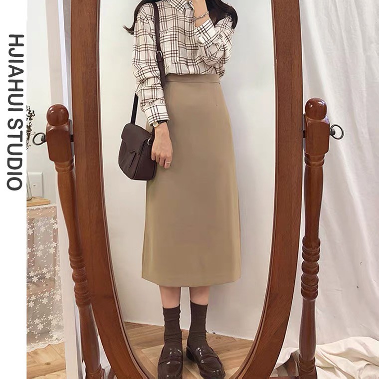 Chân váy midi dáng A nhẹ cạp khóa xẻ sau 306