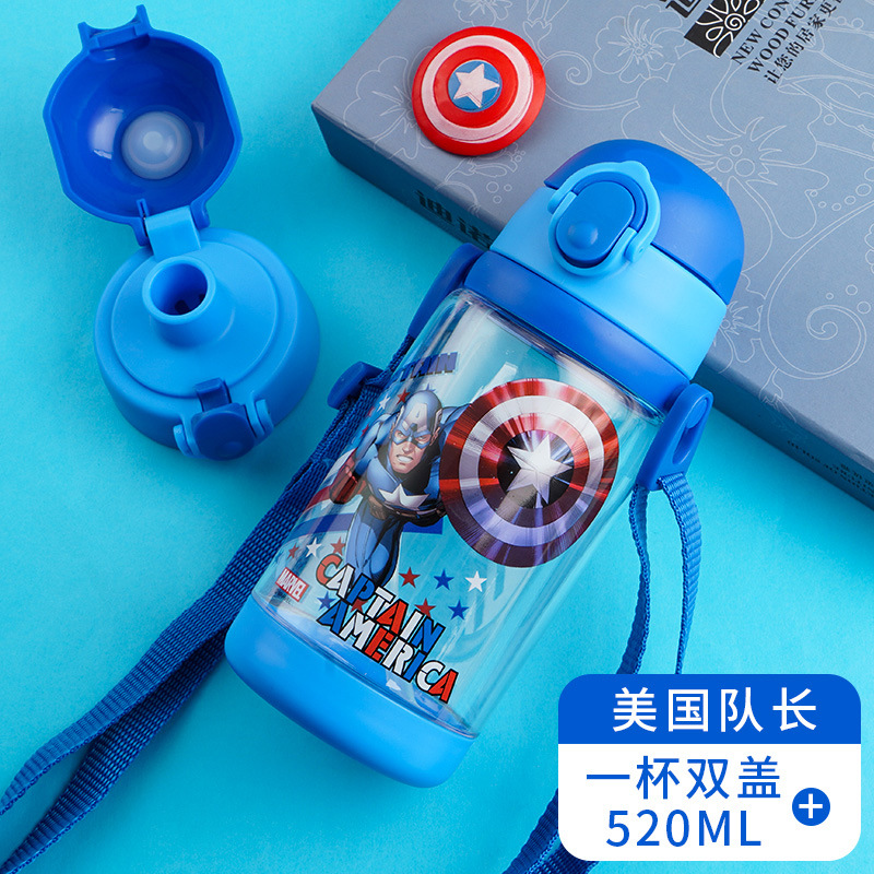 Bình nước nhựa có ống hút chống rơi họa tiết Disney Spiderman Captain America cho bé