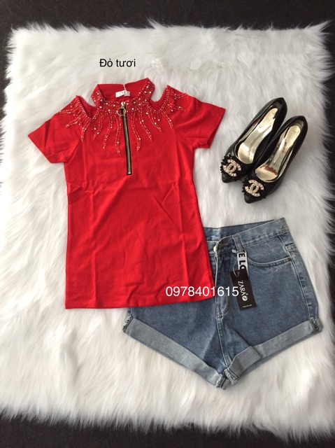 ÁO THUN HỞ VAI ĐÍNH HẠT PHALÊ