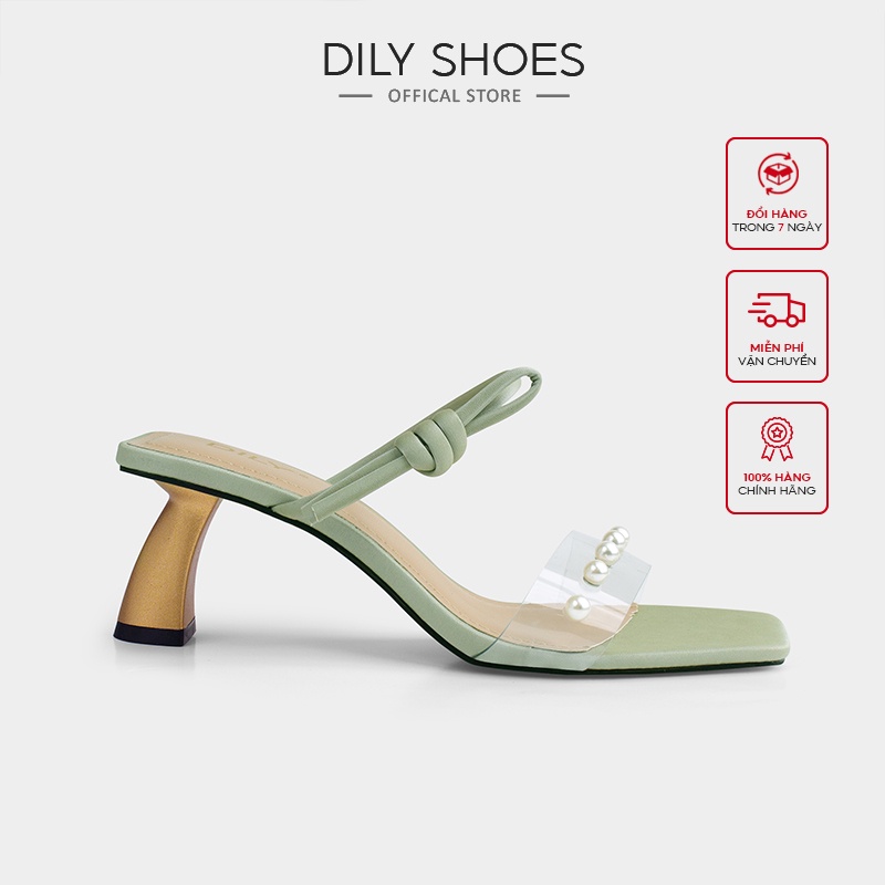 Dép Guốc Cao Gót DILY Đính Hạt Gót Hình Học Cao 5cm_ AA0238