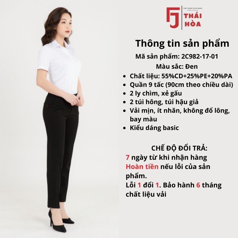 Quần tây nữ 9 tấc công sở màu đen đẹp bigsize trơn Thái Hoà 2c982-17-01