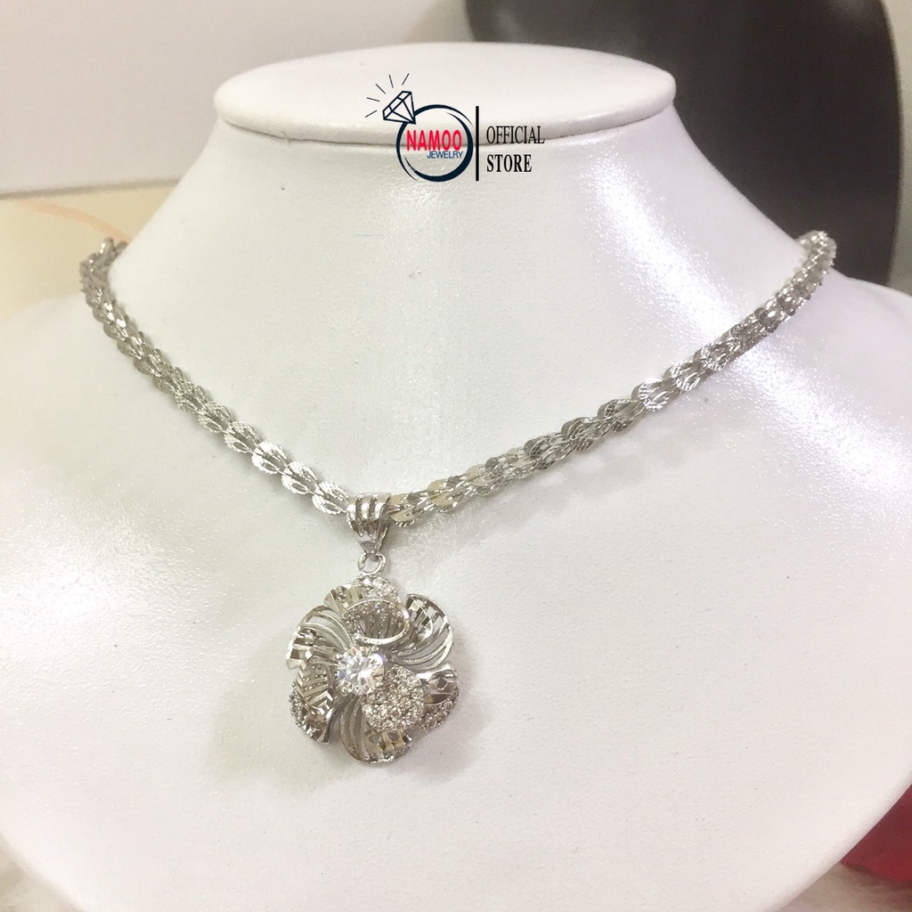 Dây Chuyền Bạc Nữ V659, Dây Chuyền Hoa Mai Mạ Bạc Đính Đá, Mặt Dây Chuyền Bạc Hoa Mai Namoo Jewelry