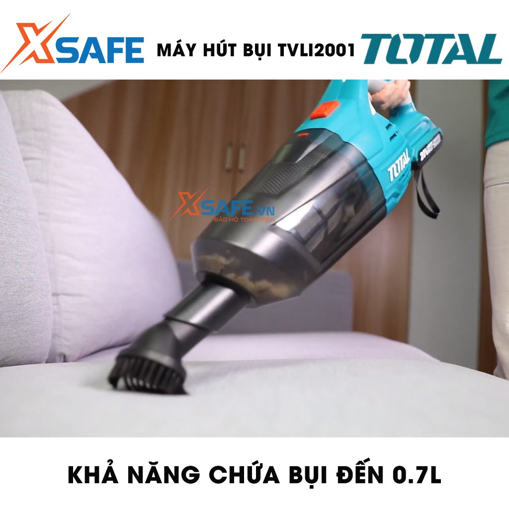 Máy hút bụi dùng pin Lithium 20V TOTAL TVLI2001 Kèm pin 20V 4A.h Sạc nhanh, 1 ống mềm, 1 bàn chải sàn và 2 ống nhựa