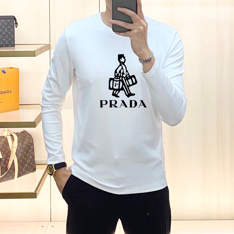 Áo thun dài tay cho nam logo thương hiệu thời trang Prada 2021 cao cấp có 2 màu