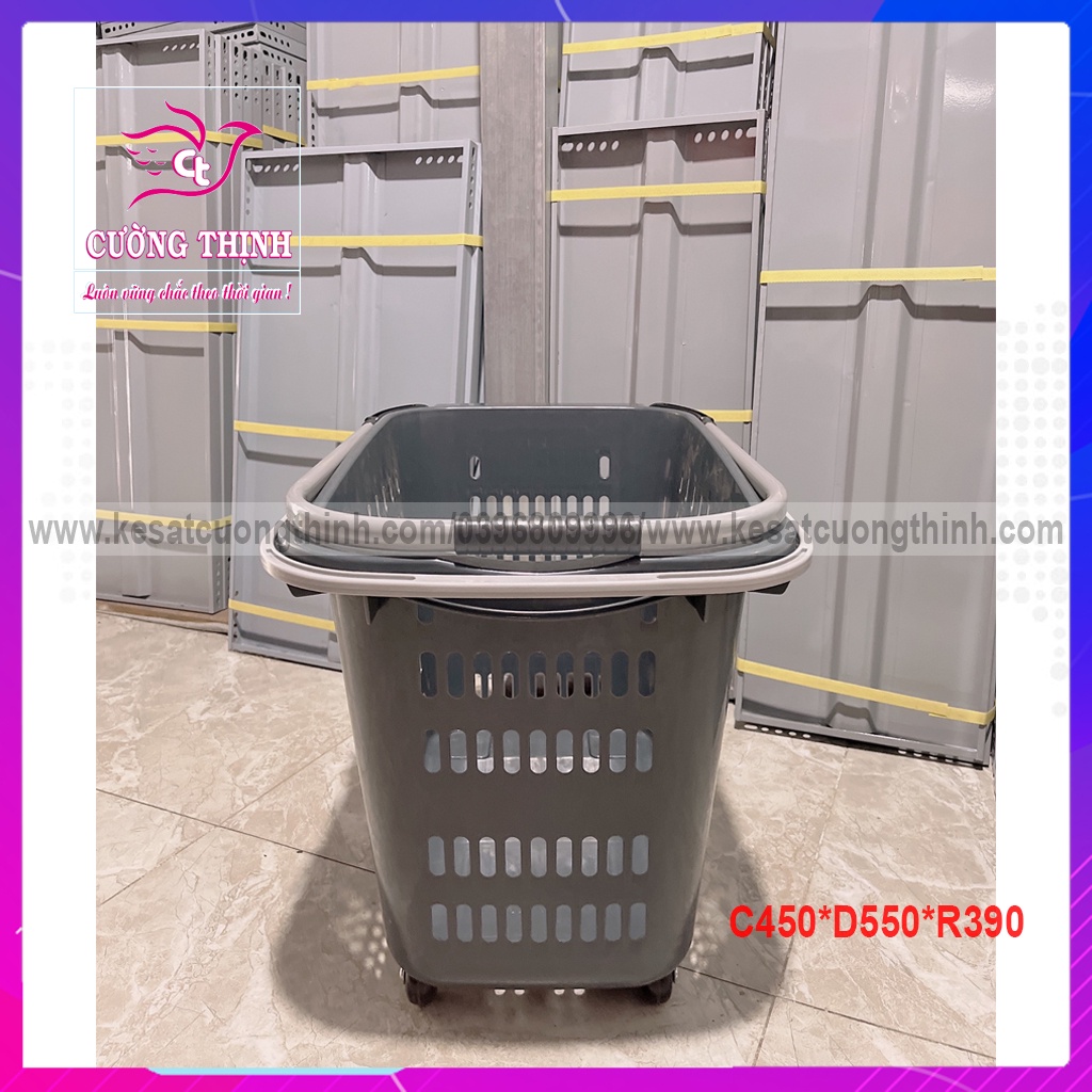 Giỏ kéo siêu thị, Tay ngả, sản phẩm giúp cho khách hàng đi siêu thị, mua sắm dễ dàng hơn.