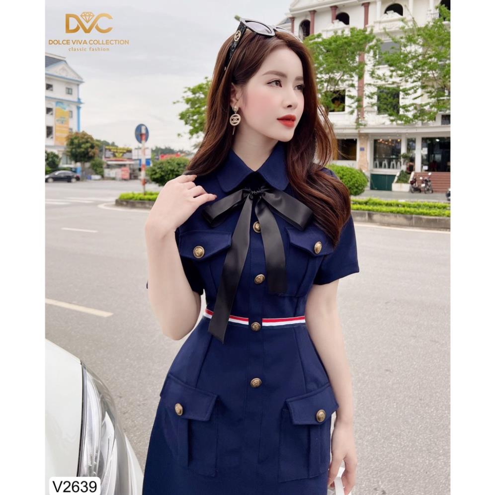 (Kèm video và ảnh trải sàn) VÁY KATE XANH THAN TÚI NGỰC V2639 - DOLCE VIVA COLLECTION chính hãng