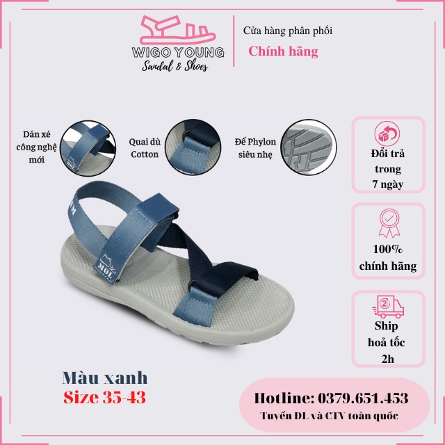 Giày Sandal Mol Nam Nữ Quai Chéo Đế Cao Su Quai Dù Đi Học Đi Làm Đi Chơi  Full Size Mã MS1166 -Wigo Young