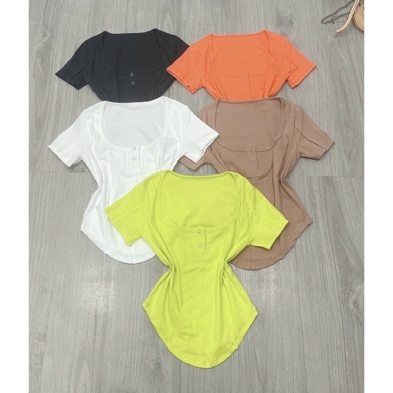 Áo thun body vạt bầu dáng ngắn tay ngắn phối cúc alohashop91