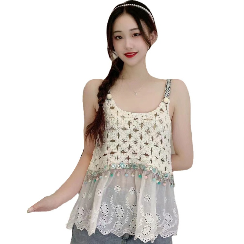 Áo Hai Dây Không Tay Thêu Họa Tiết Ngọt Ngào Thời Trang Mùa Hè Cho Nữ