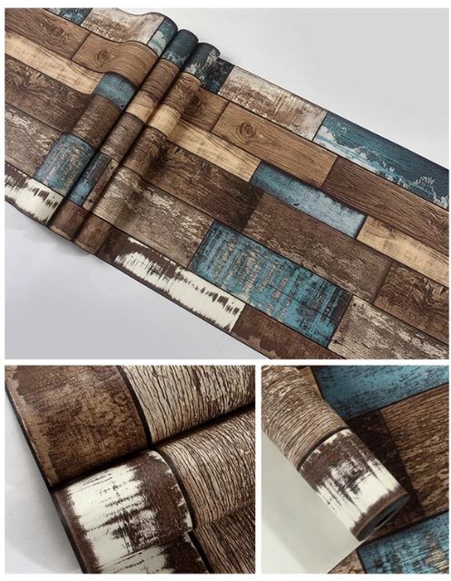 Decal giấy dán tường ván ghép khúc khổ 45cm keo sẵn