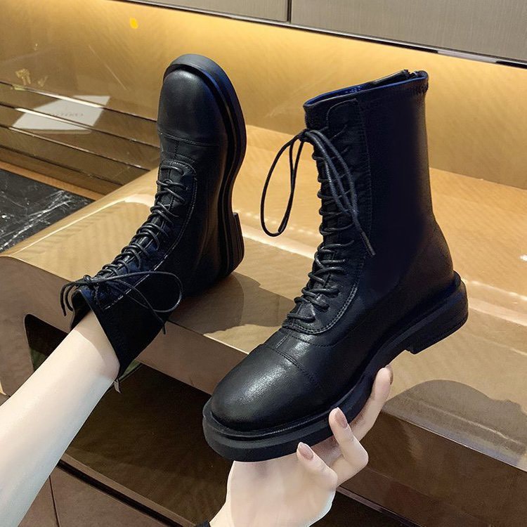 Giày Boots Ulzzang nữ SNU13 khóa kéo cao cổ da PU cổ lửng đế độn phong cách cá tính đi chơi đẹp