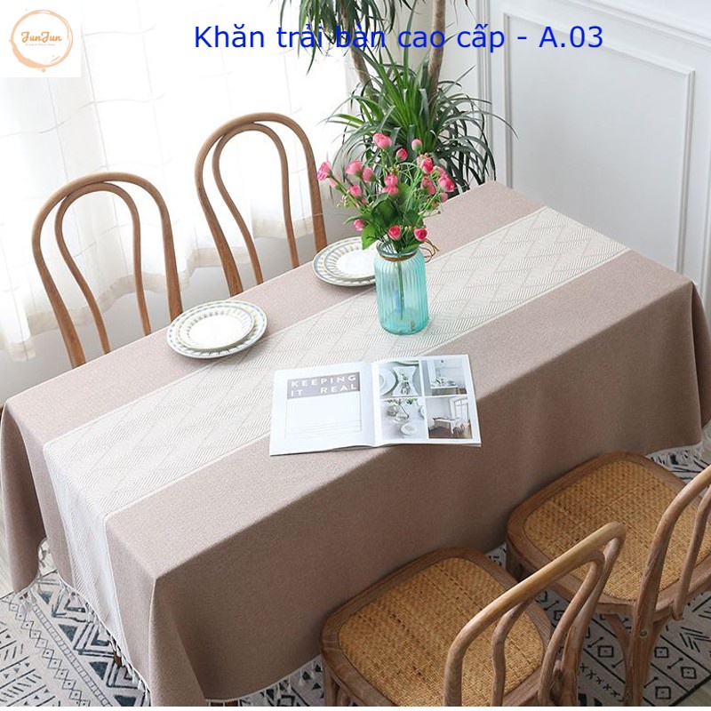 K10_Khăn trải bàn Cao Cấp có tua hình vuông/chữ nhật chất liệu cotton 100% Phong cách Bắc Âu