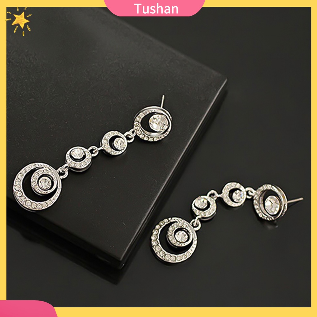 Khuyên tai nữ hình tròn lớn đính ngọc thời trang dáng dài