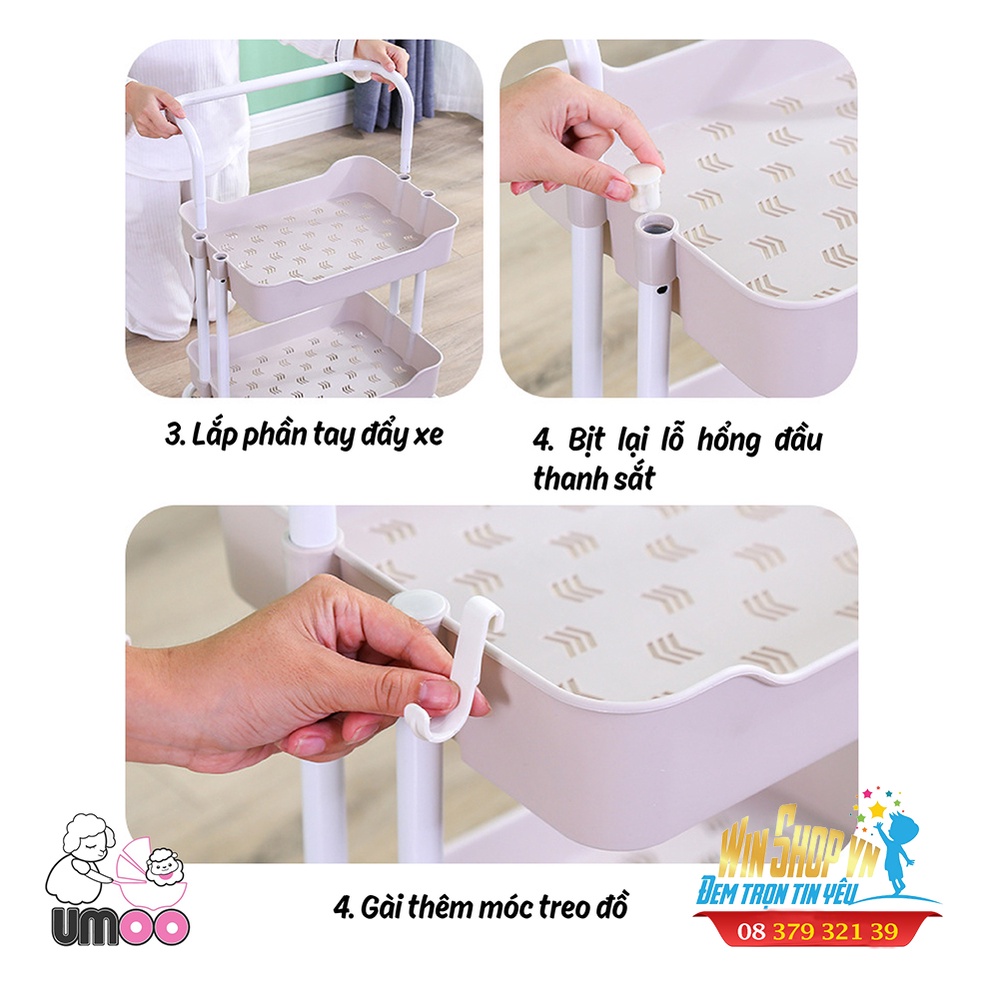 Kệ 3 tầng cao cấp Umoo có tay cầm và bánh xe
