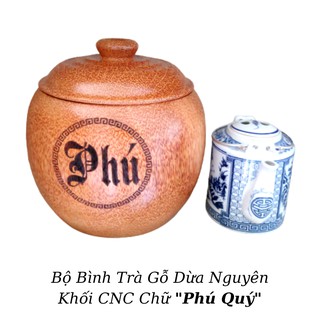 Bộ Vỏ Bình Trà Gỗ Dừa Cao Cấp Gọn Đẹp Hoa Văn Chữ Phú Quý - Bình Trà 700 - 1000ml